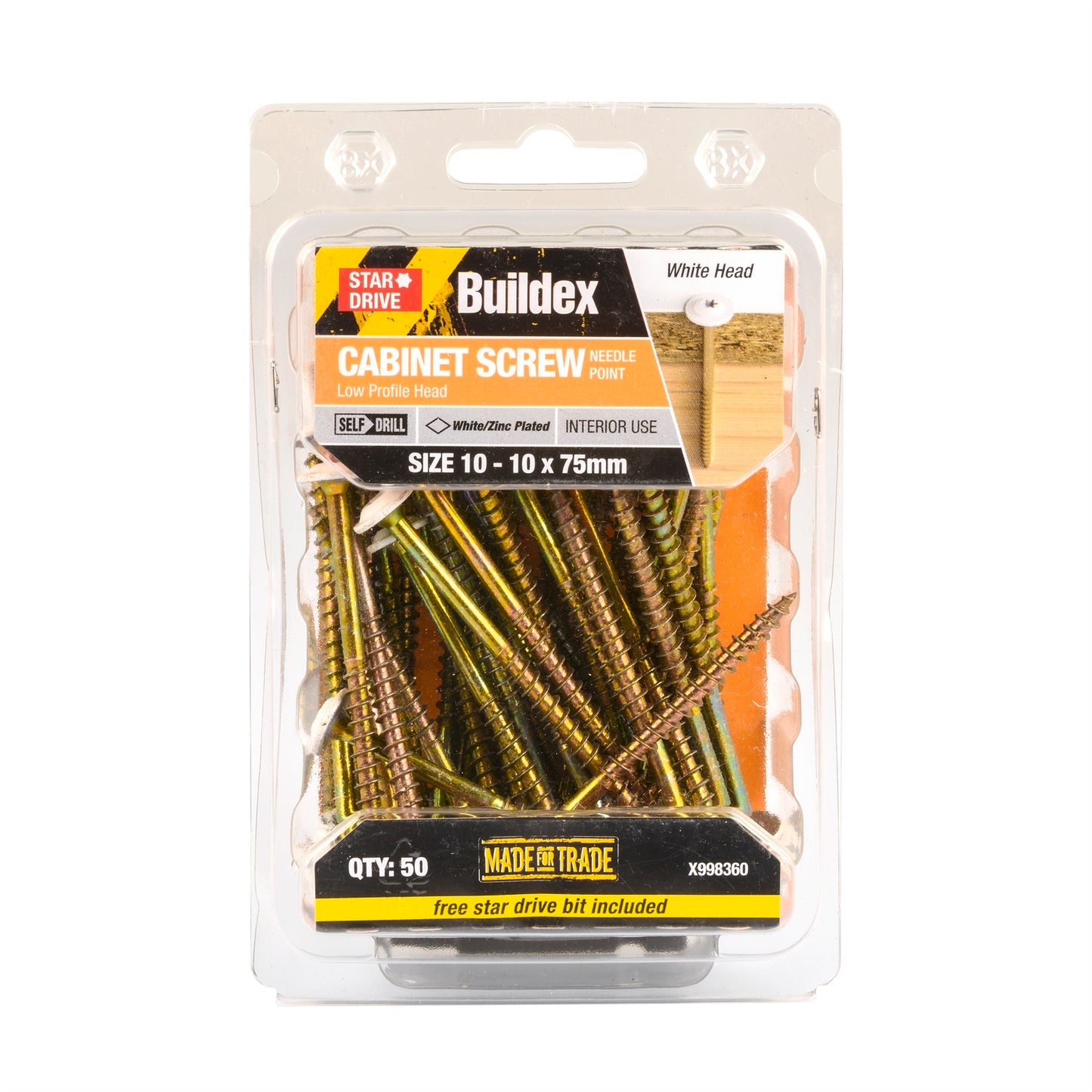 Buildex Cabinet Screw - 10 x 75mm - 50 Pack