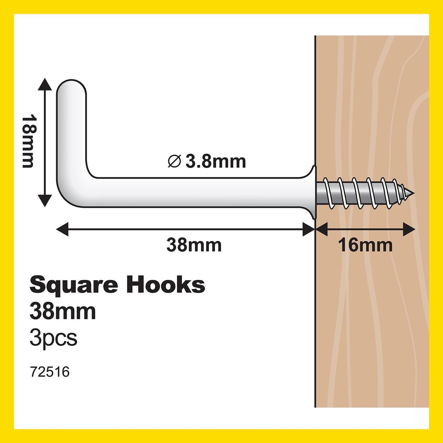 Everhang White PVC Square Hook - 38mm - 3 Pack
