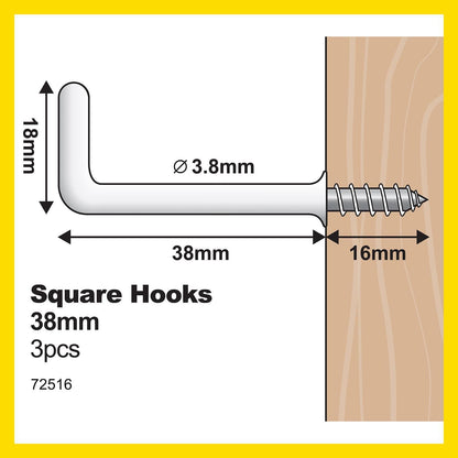 Everhang White PVC Square Hook - 38mm - 3 Pack