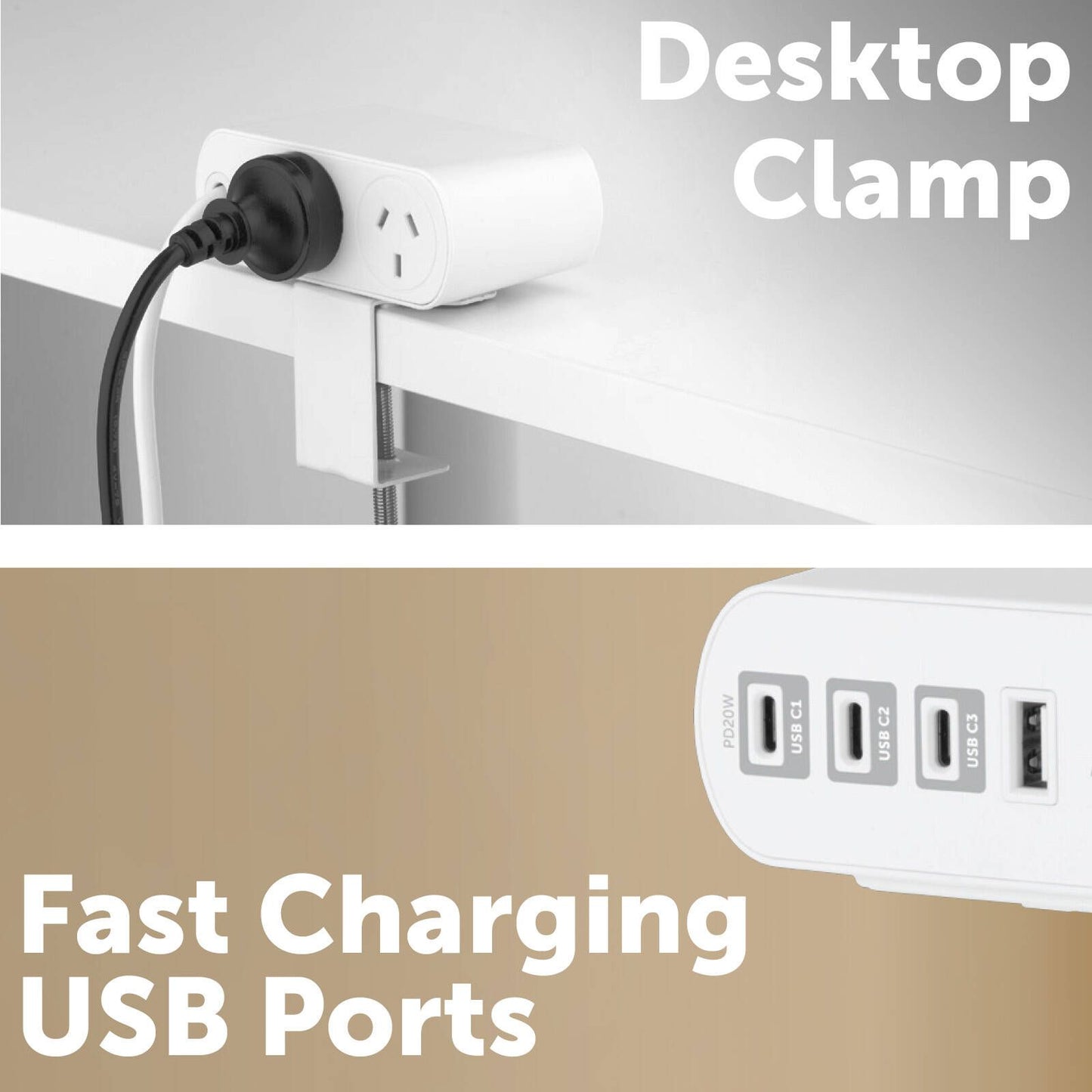 Arlec 2 Outlet USB C Powerboard - 1.8m