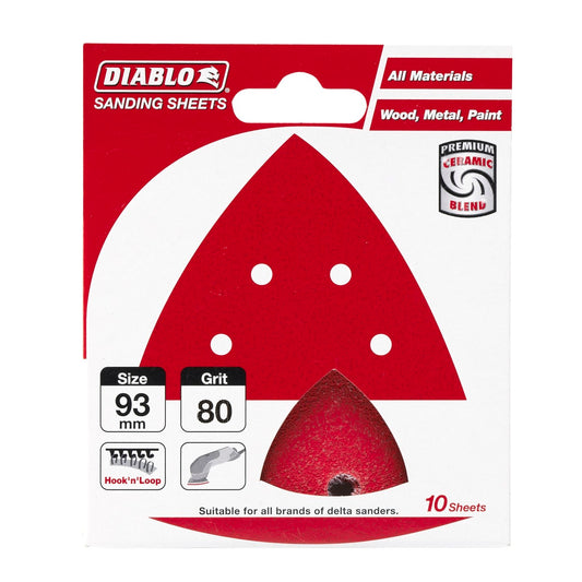 Diablo Abrasive Detail Sander Sheets - 93mm x 93mm - 80 Grit - 10 Pack