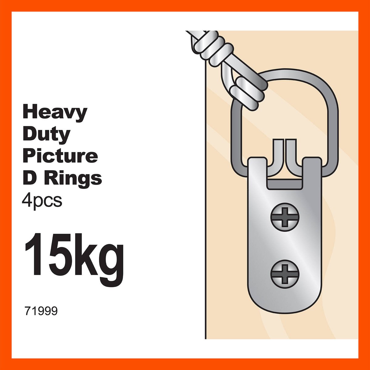 Everhang Heavy Duty Picture Hanging D Ring 15kg Zinc Plated 4 Pack