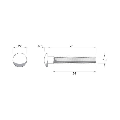 Zenith Cup Head Bolt - M10 x 75mm - Stainless Steel 304
