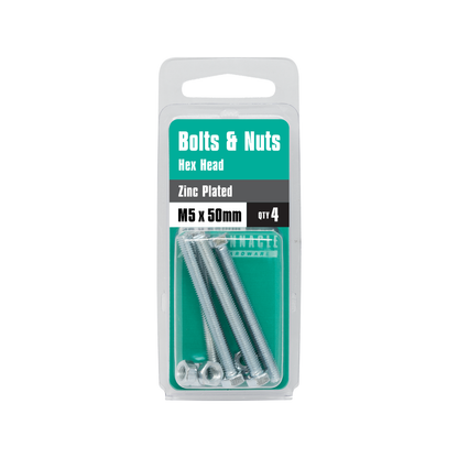 Pinnacle Hex Head Bolts and Nuts - M5 x 50mm - 4 Pack