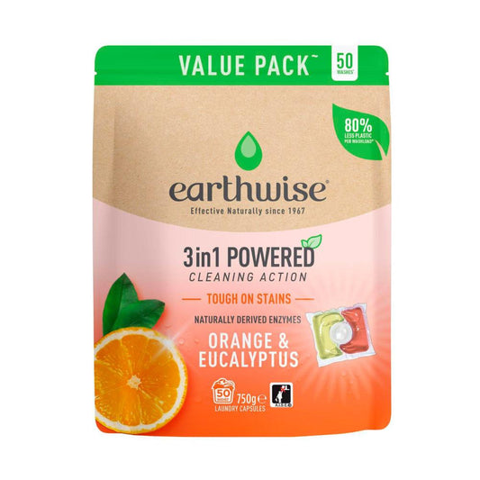 Earthwise 3 In 1 Laundry Capsules Orange & Eucalyptus - 50 Pack