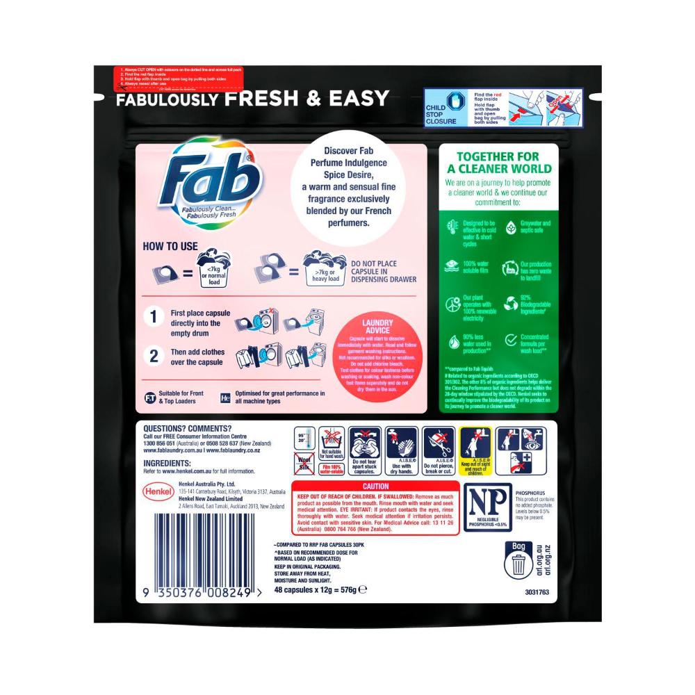 FAB Laundry Capsules Perfume Indulgence Spice Desire - 48 Pack