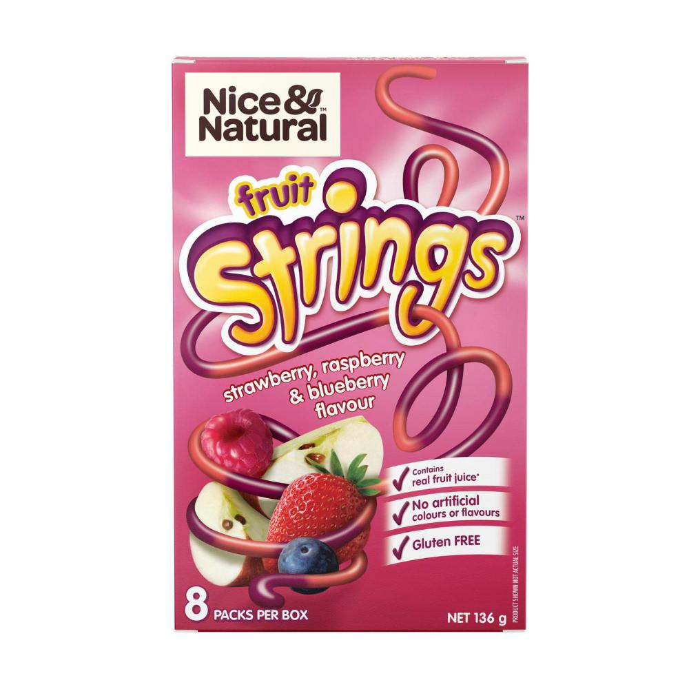 Nice & Natural Fruit Strings Multipack Lunch Box School Snacks Gluten Free 8 Pack - 136g