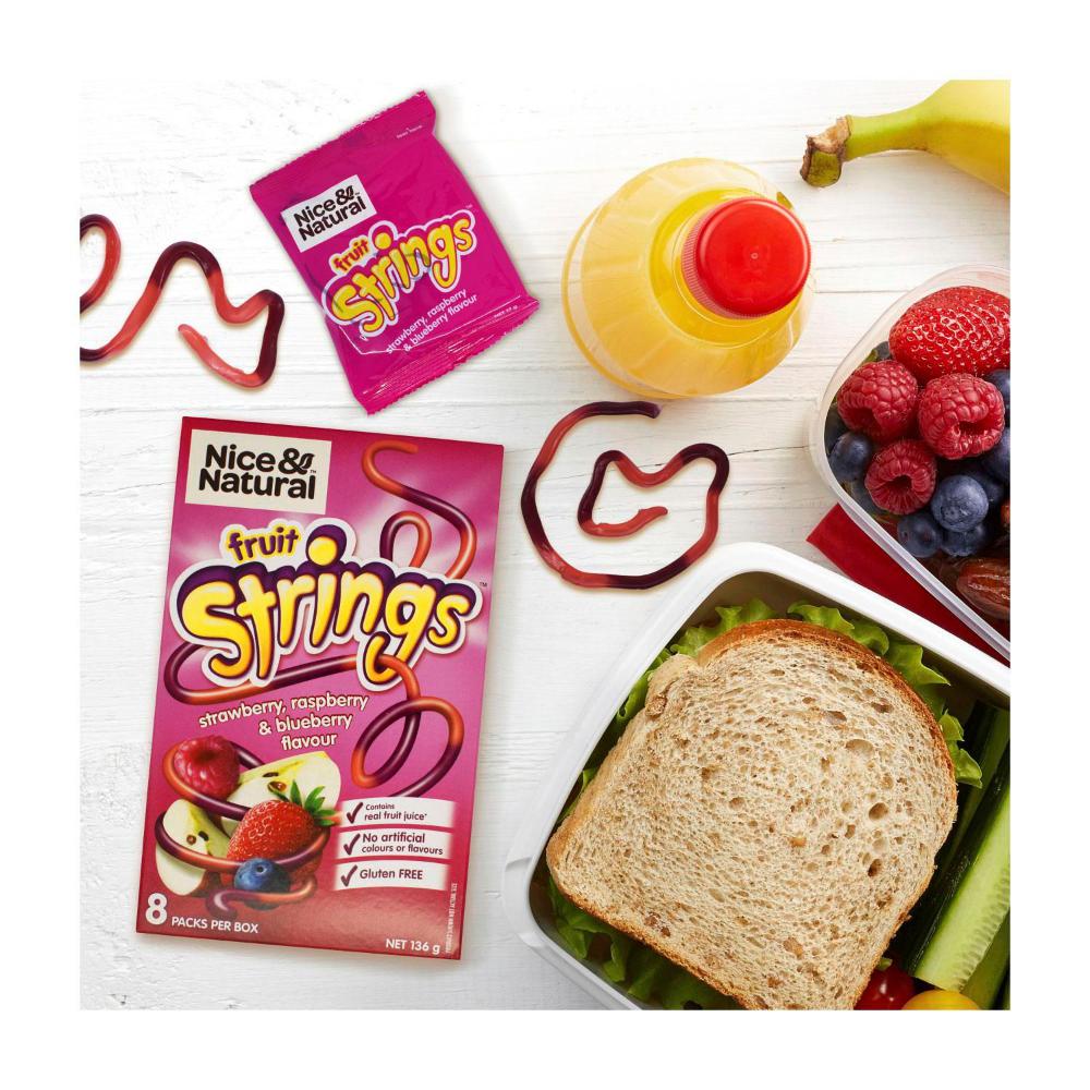 Nice & Natural Fruit Strings Multipack Lunch Box School Snacks Gluten Free 8 Pack - 136g