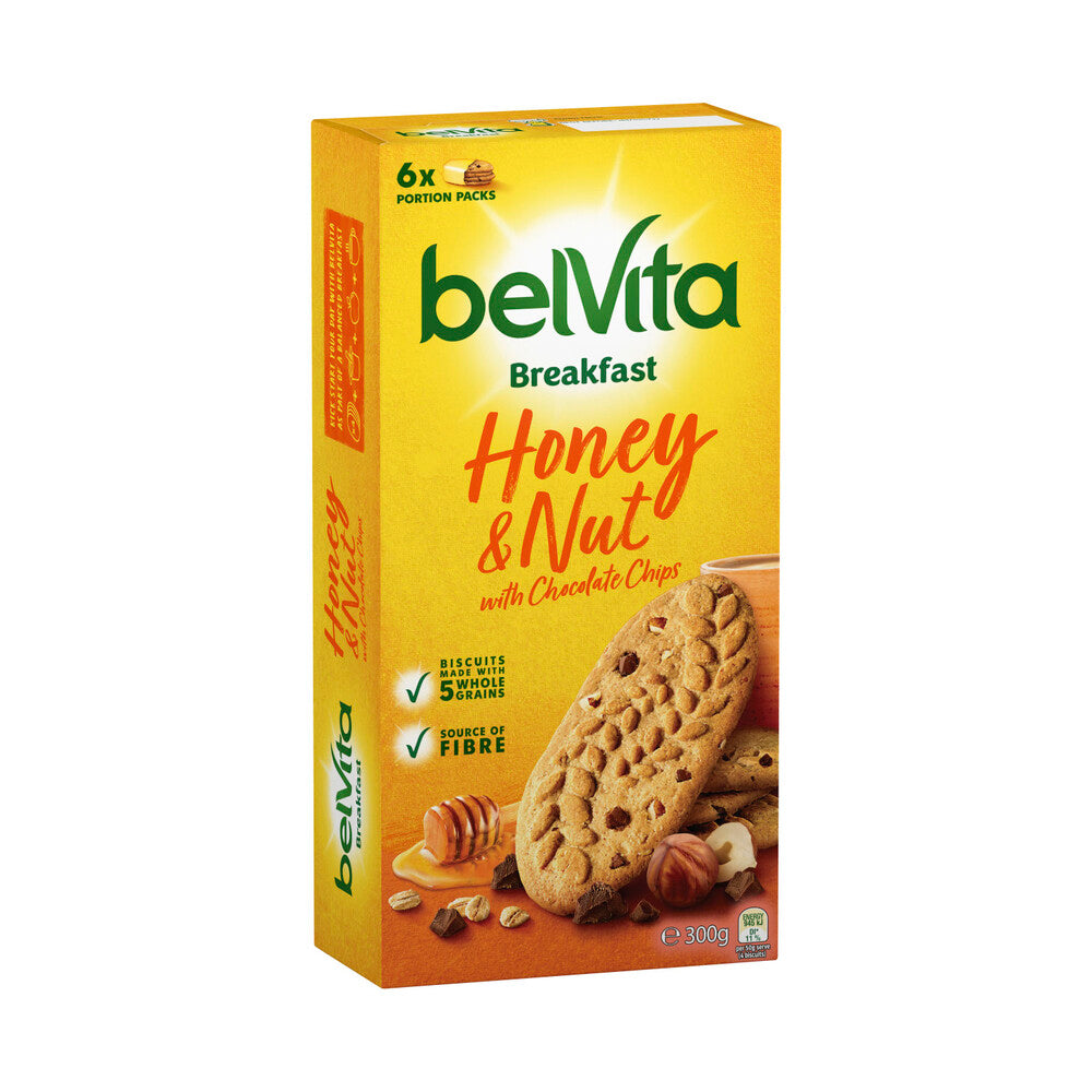 Belvita Breakfast Biscuits Honey & Nut With Chocolate Chips 6 Pack - 300g
