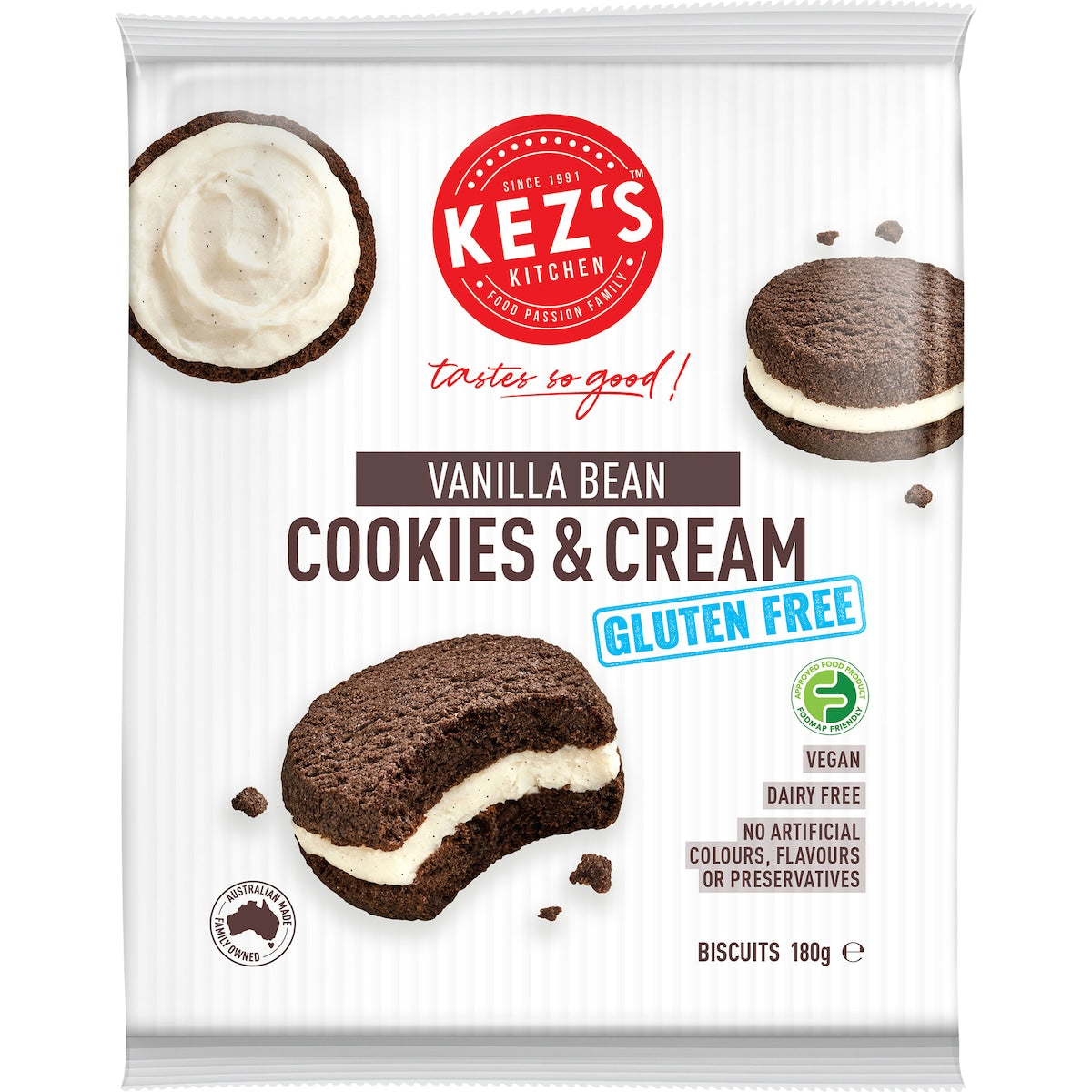 Kezs Kitchen Vanilla Bean Cookies & Cream Biscuits 180g