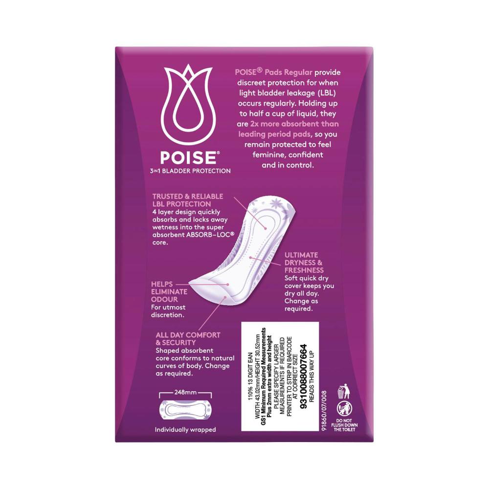 Poise Pads For Bladder Leaks Regular - 16 pack