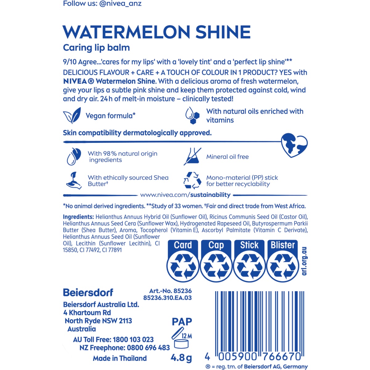 Nivea Lip Care Balm Watermelon Shine 4.8g