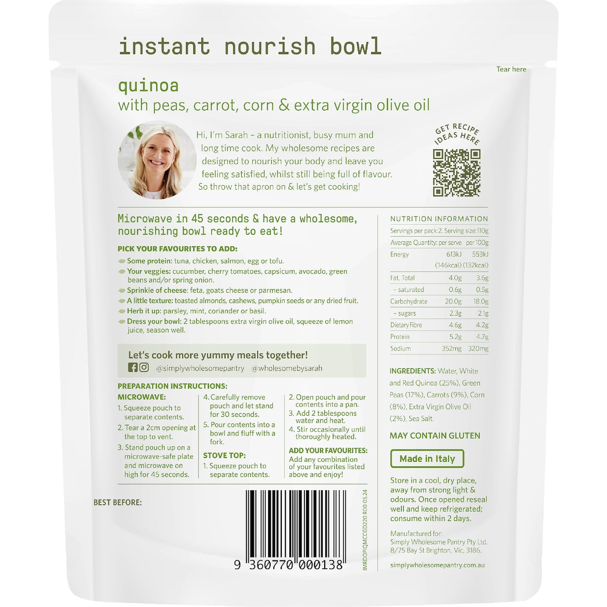Simply Wholesome Pantry Instant Nourish Bowl Bulgar & Quinoa 220g