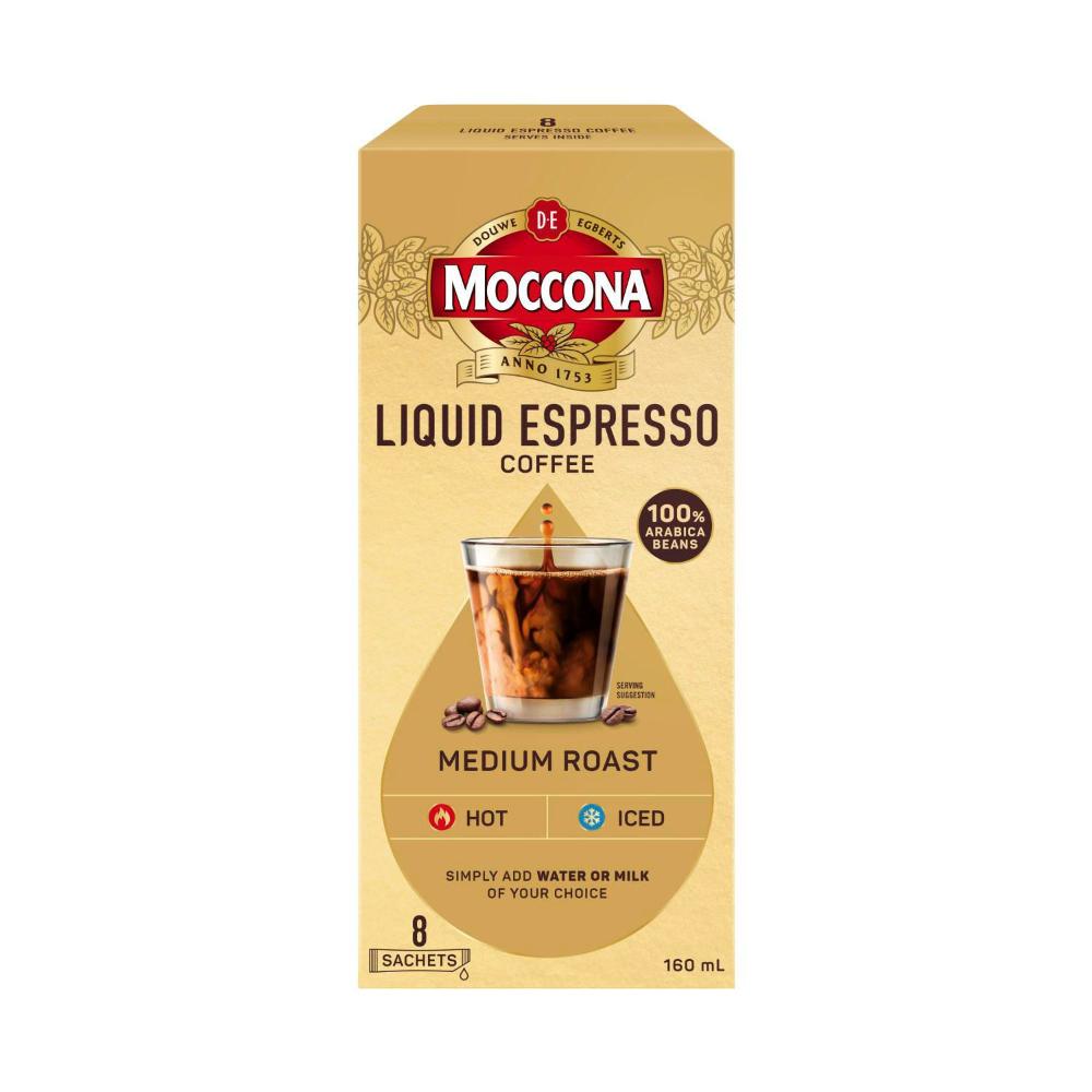 Moccona Espresso Medium Roast Concentrate Liquid Coffee Sachets - 8 Pack