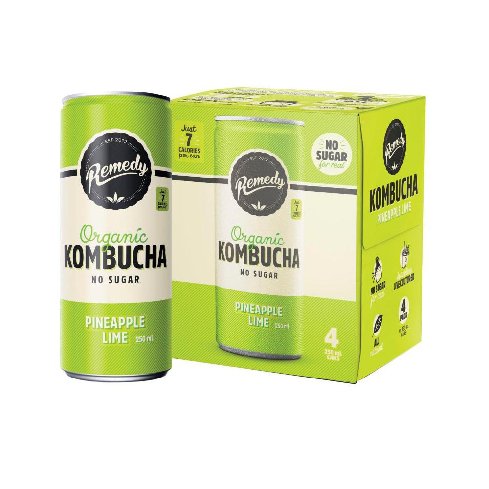 Remedy Kombucha Organic Pineapple Lime Drinks 250mL - 4 Pack