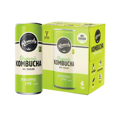 Remedy Kombucha Organic Pineapple Lime Drinks 250mL - 4 Pack