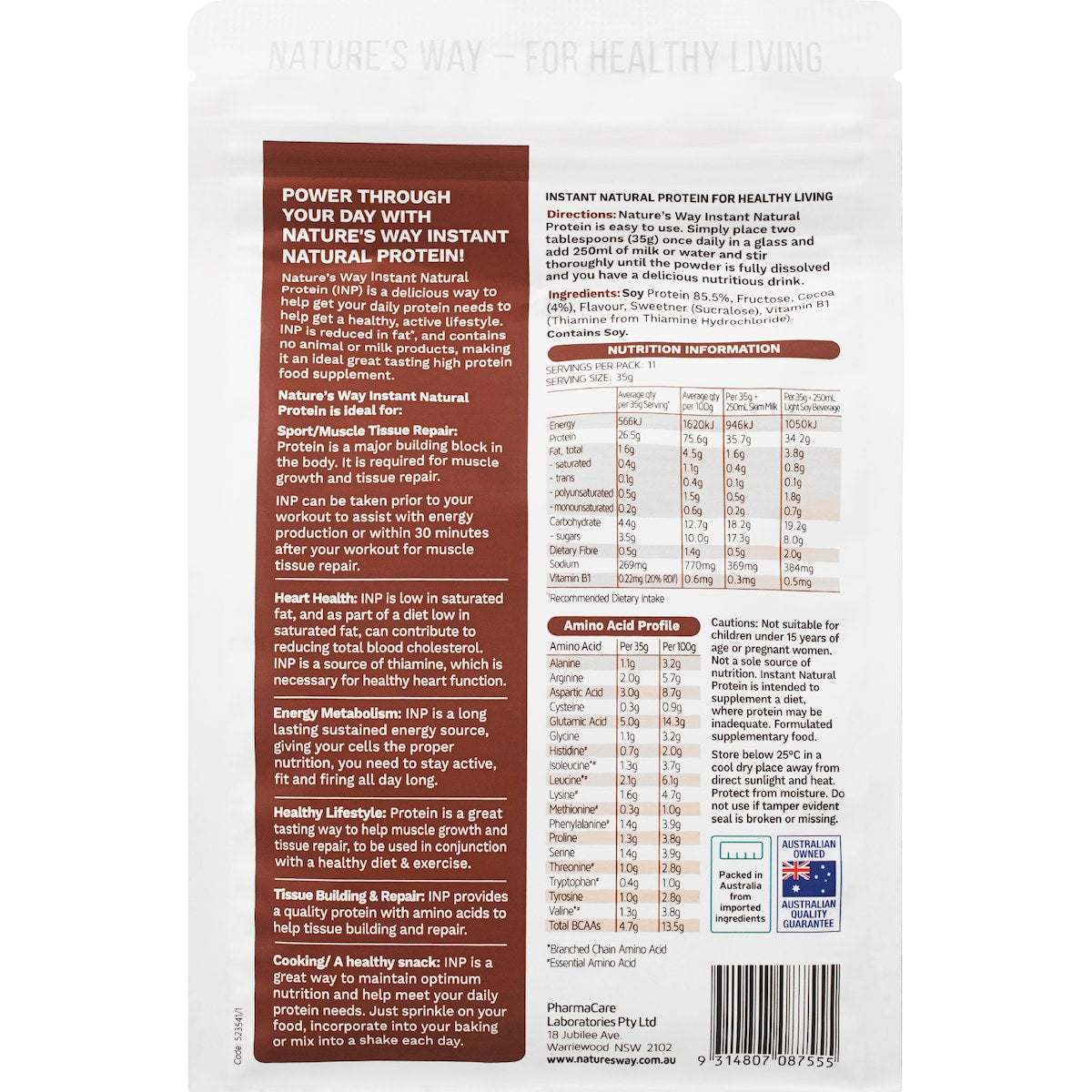 Natures Way Instant Natural Protein Chocolate Flavour 400g