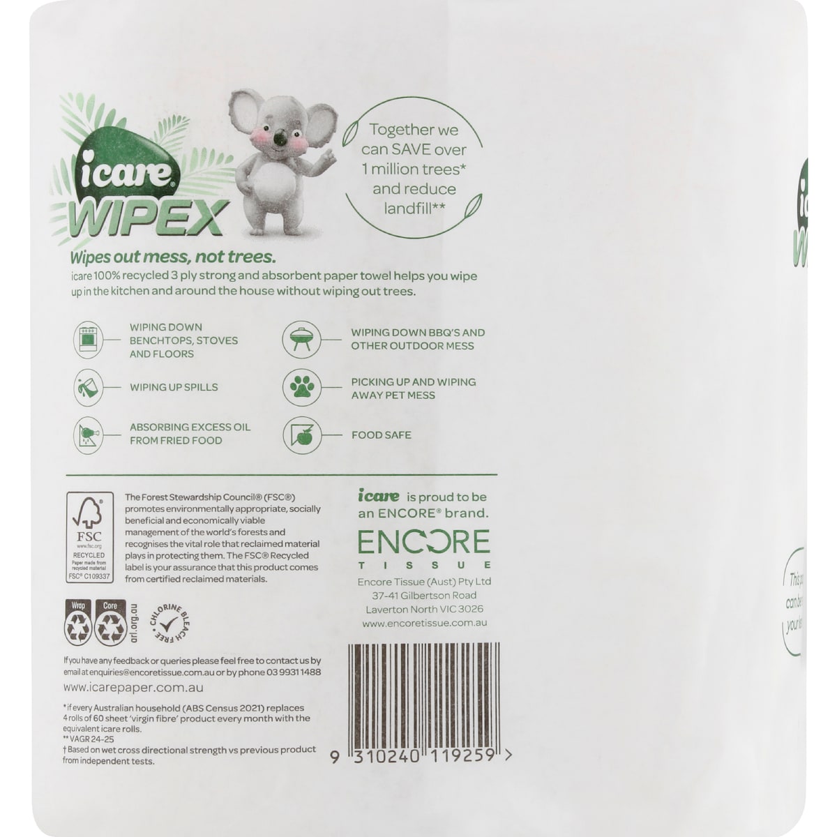 Icare Wipex Recycled 3 Ply Paper Towel 2 X 60 Pack