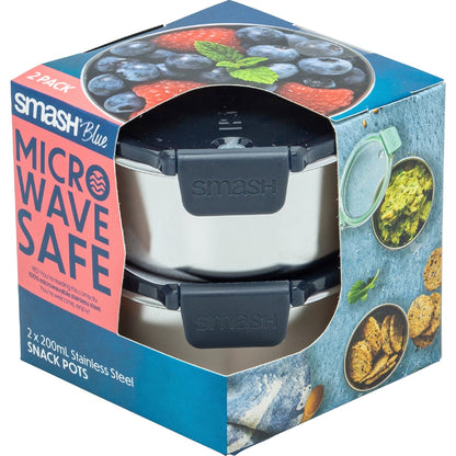Smash Blue Stainless Steel Snack Pots Assorted 200ml 2 Pack
