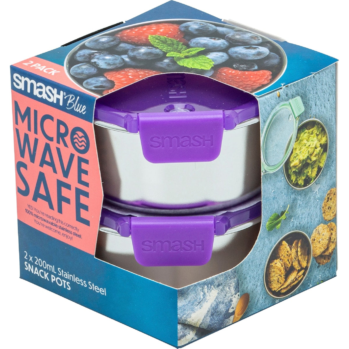 Smash Blue Stainless Steel Snack Pots Assorted 200ml 2 Pack