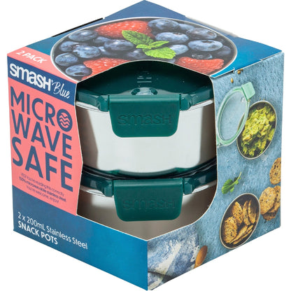 Smash Blue Stainless Steel Snack Pots Assorted 200ml 2 Pack