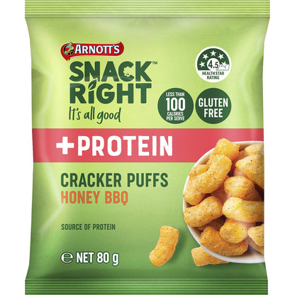 Arnotts Snack Right Cracker Puffs Honey Bbq 80g