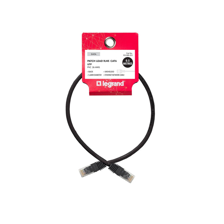 Legrand 0.5m Cat6 RJ45 UTP Patch Lead Black