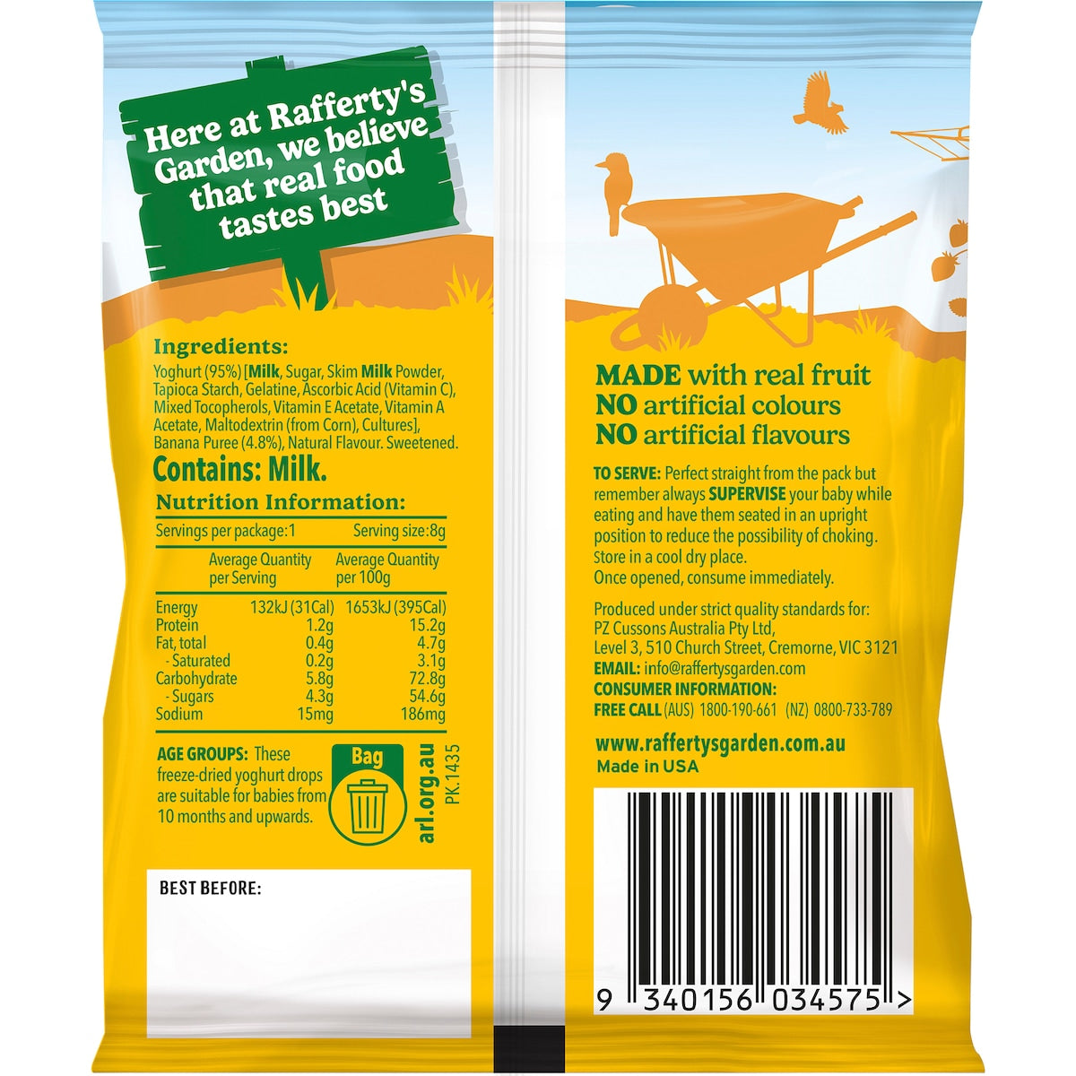 Raffertys Garden Mini Yoghurt Drops Banana 8g