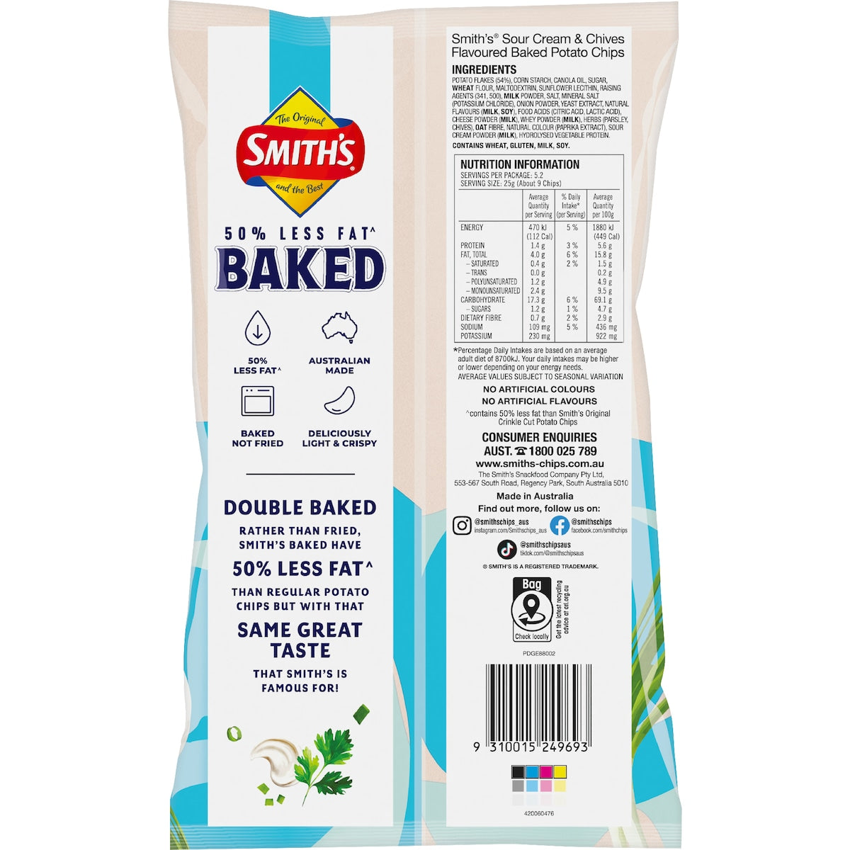 Smiths Crinkle Cut Baked Potato Chips Sour Cream & Chives 130g