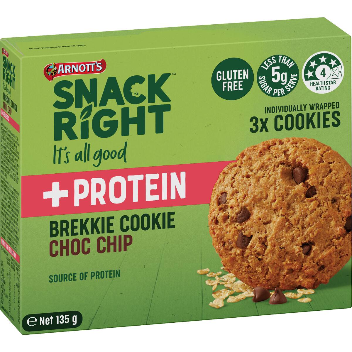 Arnott's Snack Right + Protein Brekkie Cookie Choc Chip 135g
