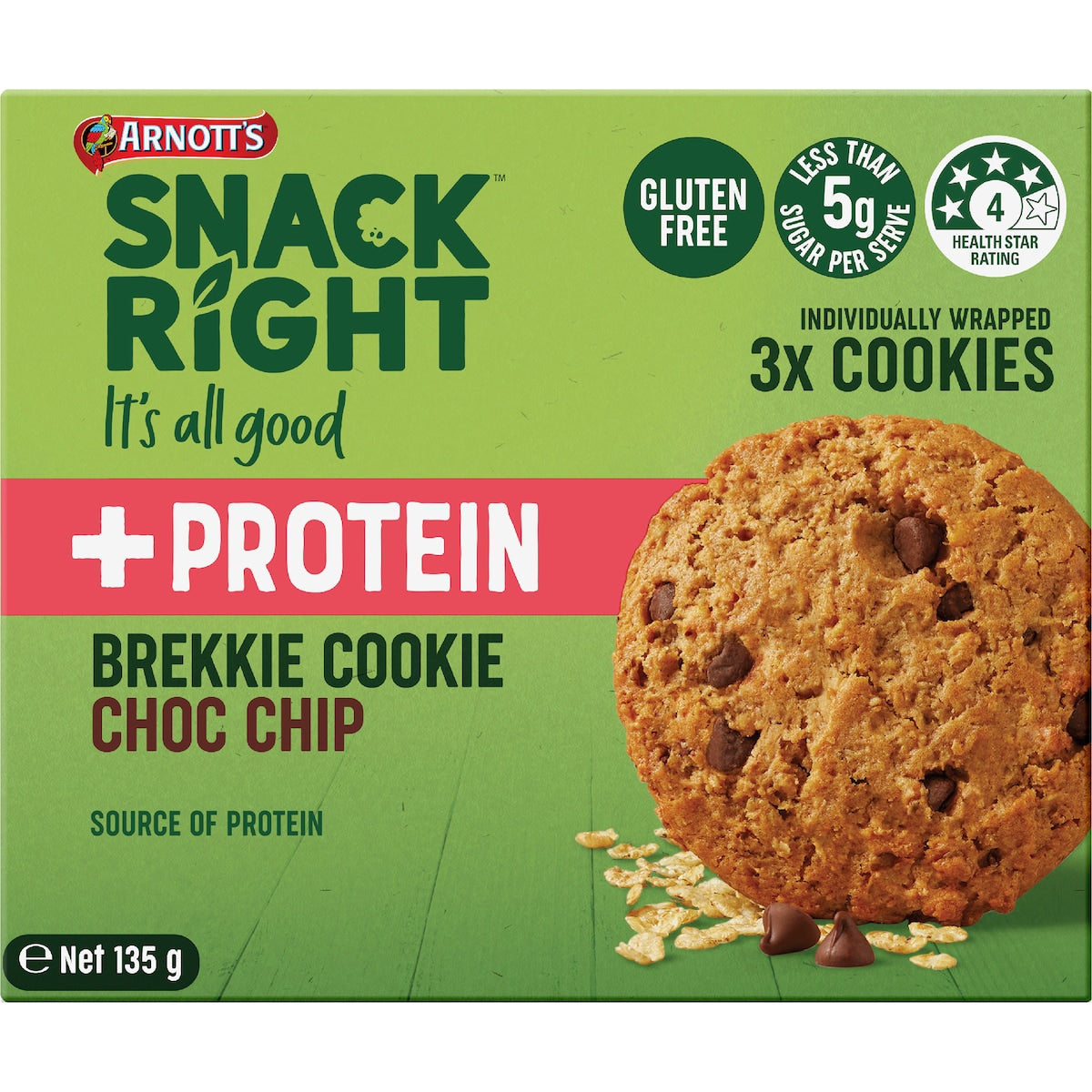 Arnotts Snack Right + Protein Brekkie Cookie Choc Chip 135g