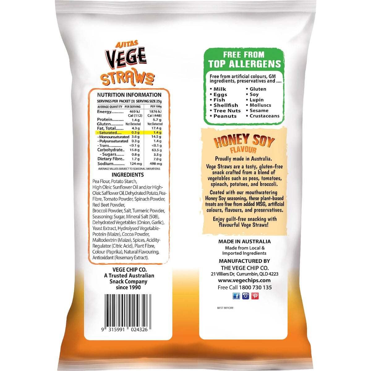 Vege Chips Straws Honey Soy 75g