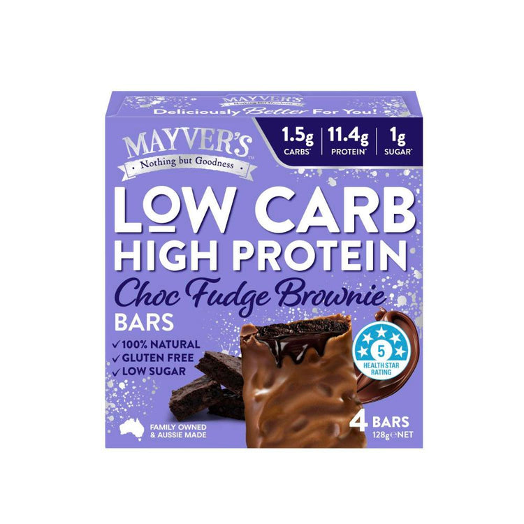Mayver's Low Carb High Protein Choc Fudge Brownie Bars 4 Pack - 128g