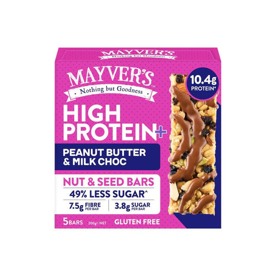 Mayver's Protein+ Bars Peanut Butter Milk Chocolate Nuts & Seeds 5 Pack - 200g