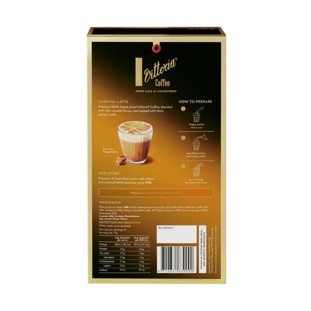 Vittoria Caramel Latte Coffee Sachets - 8 Pack