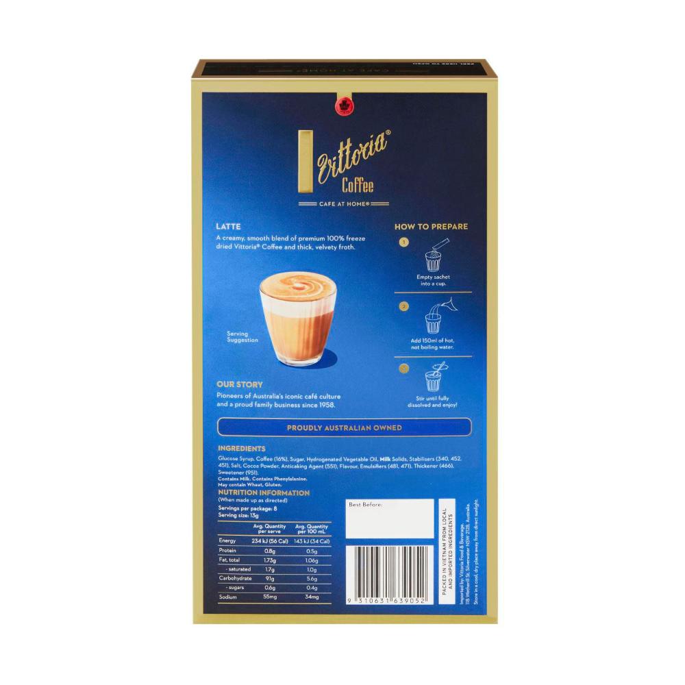 Vittoria Latte Coffee Sachets - 8 Pack