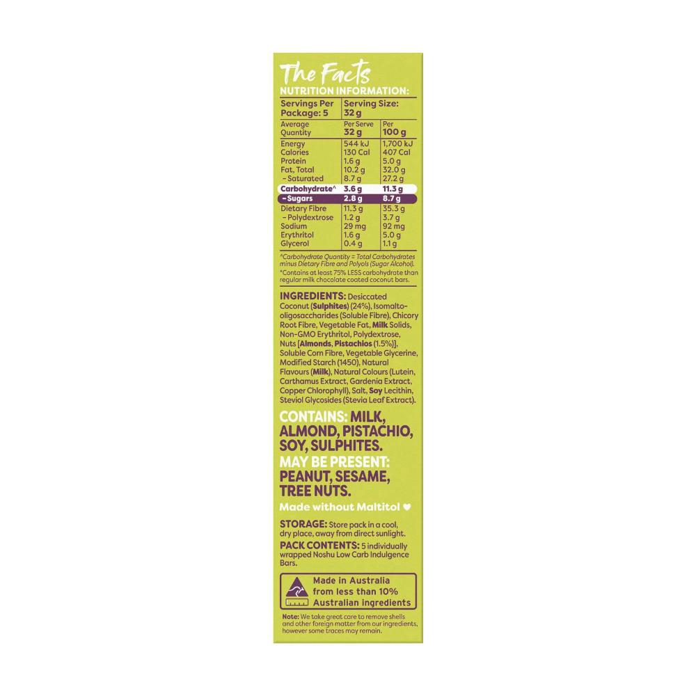 Noshu Low Carb Pistachio Indulgence Bars - 160g