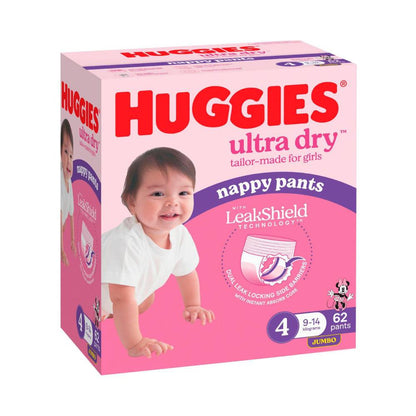 Huggies Jumbo Nappy Pants Size 4 Girl - 62 Pack