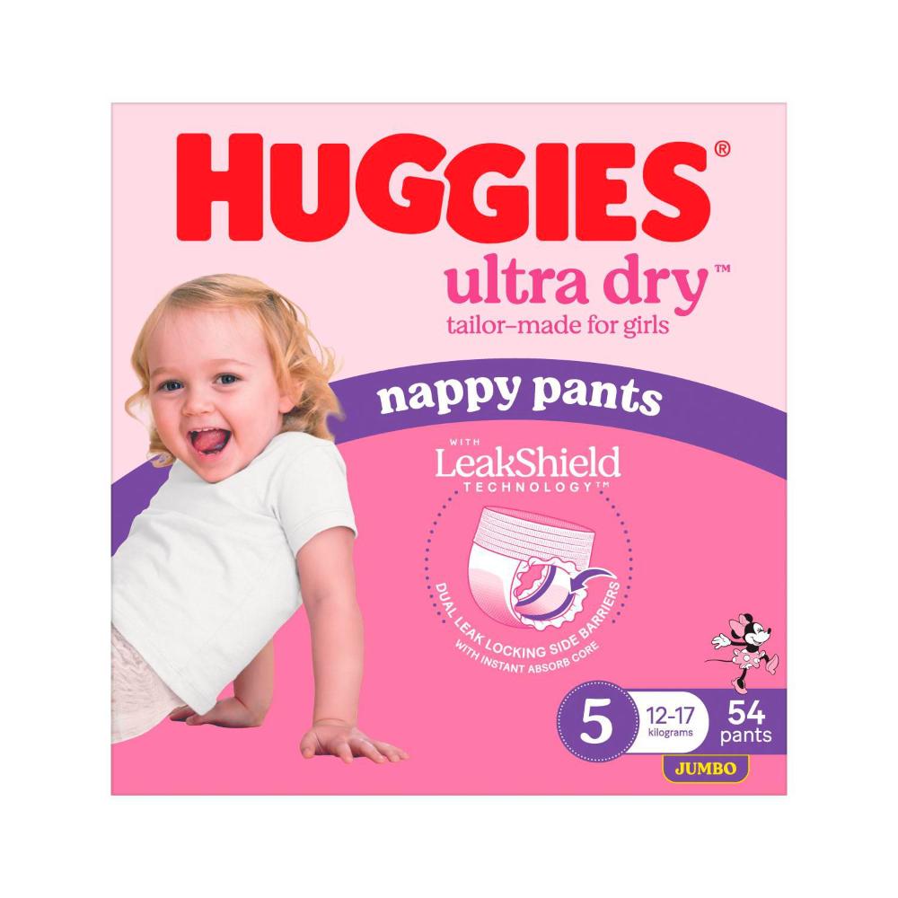 Huggies Jumbo Nappy Pants Size 5 Girl - 54 Pack