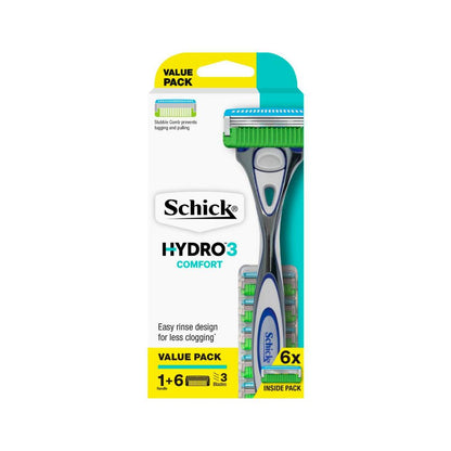 Schick Hydro 3 Comfort Razor Kit With 6 Refill Blades - 1 Pack