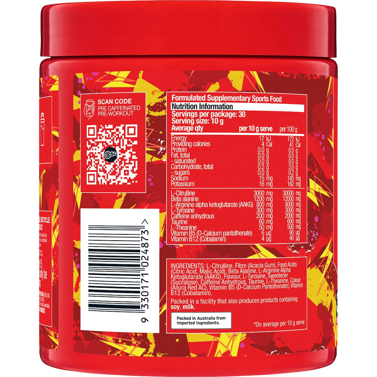Bsc Pre Caffeinated Pre-workout Red Sour Snakes 300g