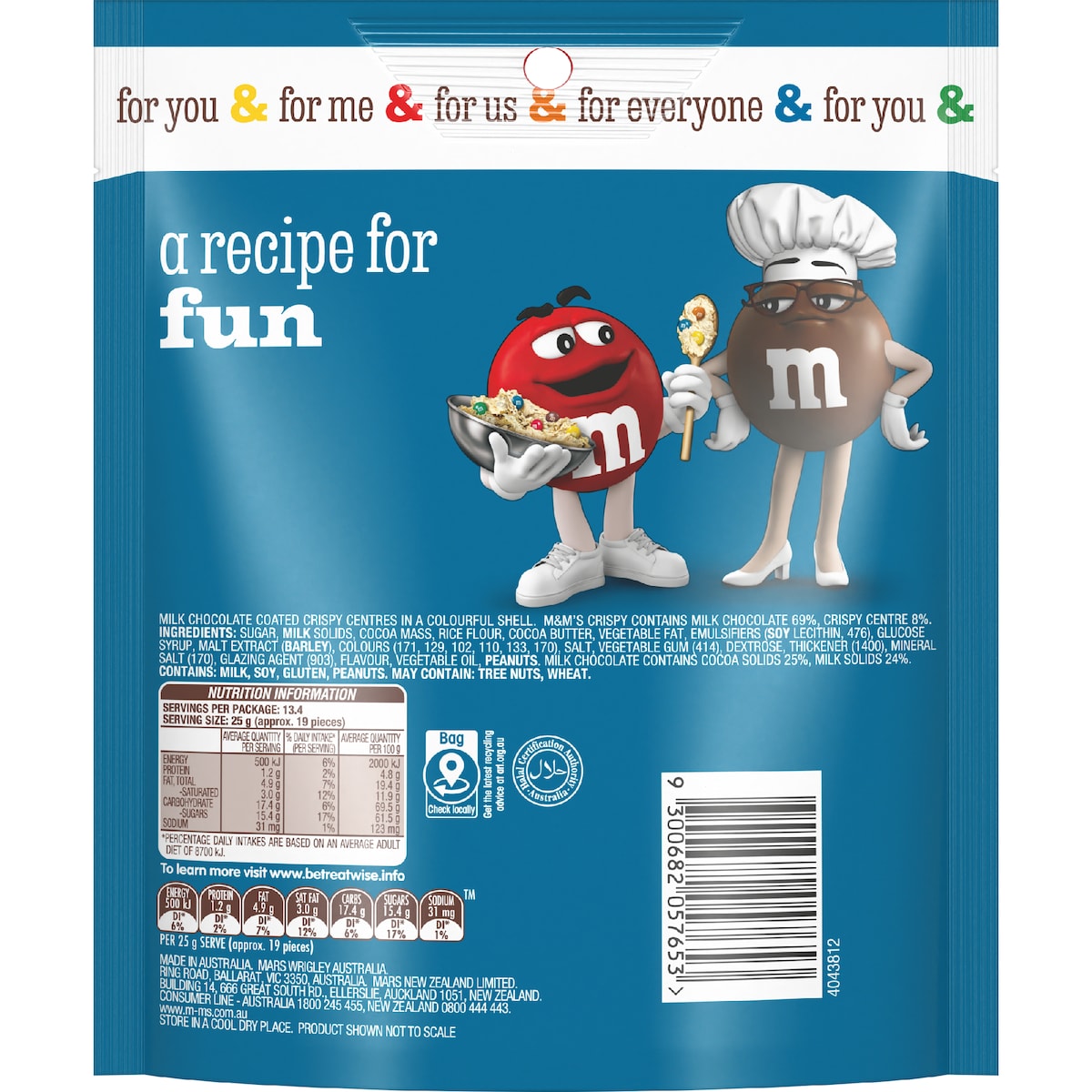 M&ms Crispy Milk Chocolate Snack & Share Bag 335g