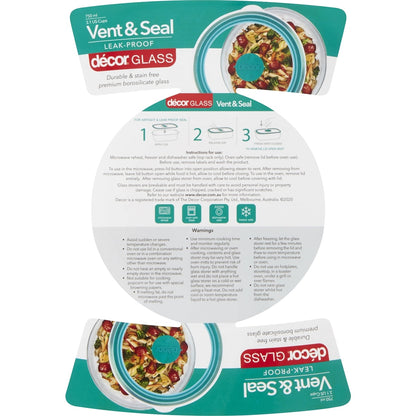 Decor Vent & Seal Glass Container Round 750ml Each