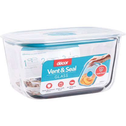 Decor Vent & Seal Glass Container Oblong 600ml Each
