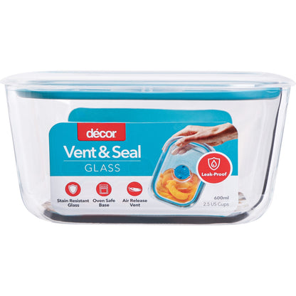 Decor Vent & Seal Glass Container Oblong 600ml Each