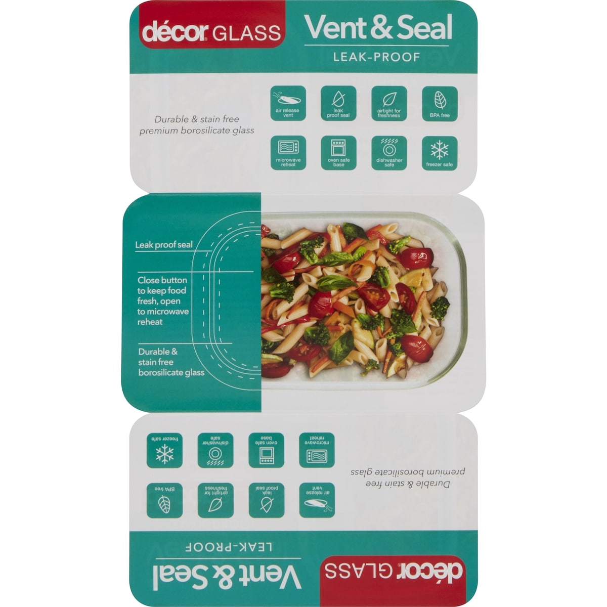 Decor Vent & Seal Glass Container Oblong 600ml Each