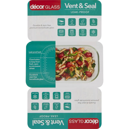 Decor Vent & Seal Glass Container Oblong 600ml Each