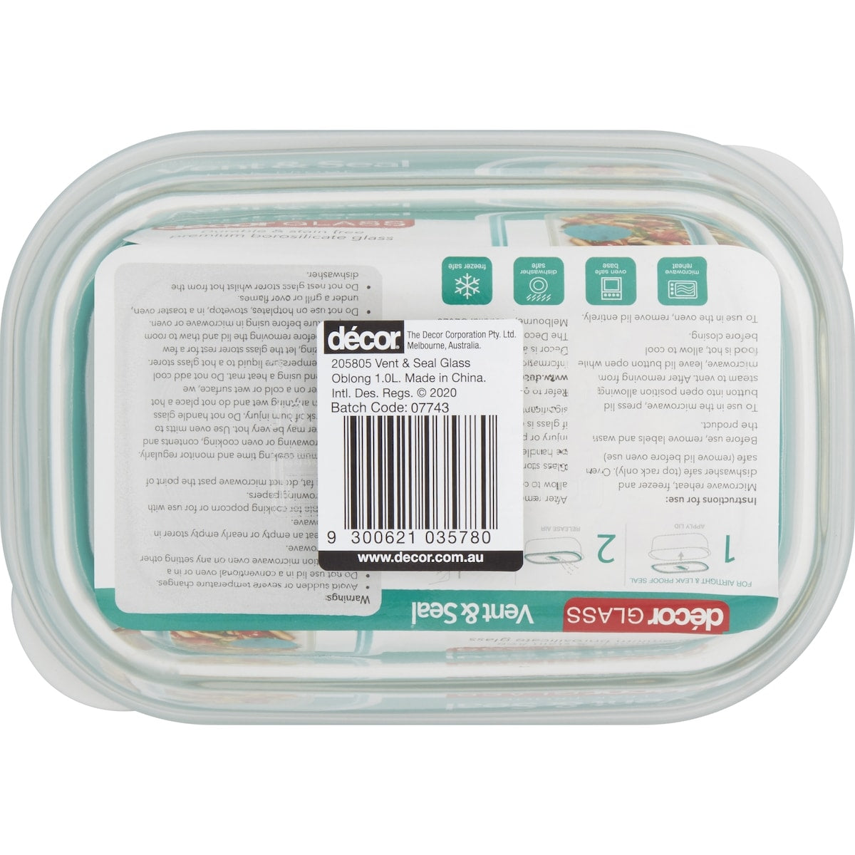 Decor Vent & Seal Glass Container Oblong 1l Each