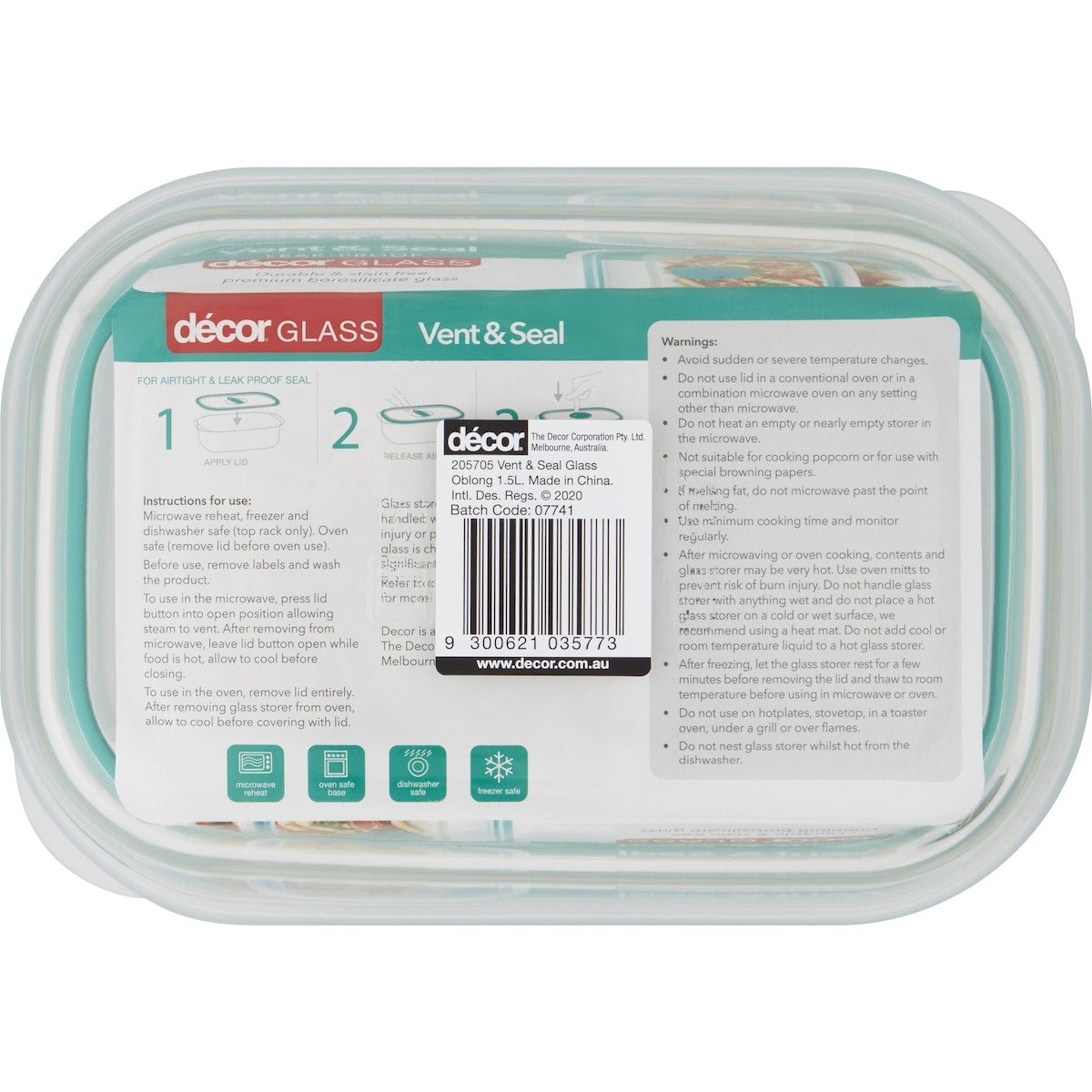 Decor Vent & Seal Glass Container Oblong 1.5l Each