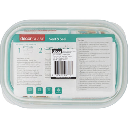 Decor Vent & Seal Glass Container Oblong 1.5l Each
